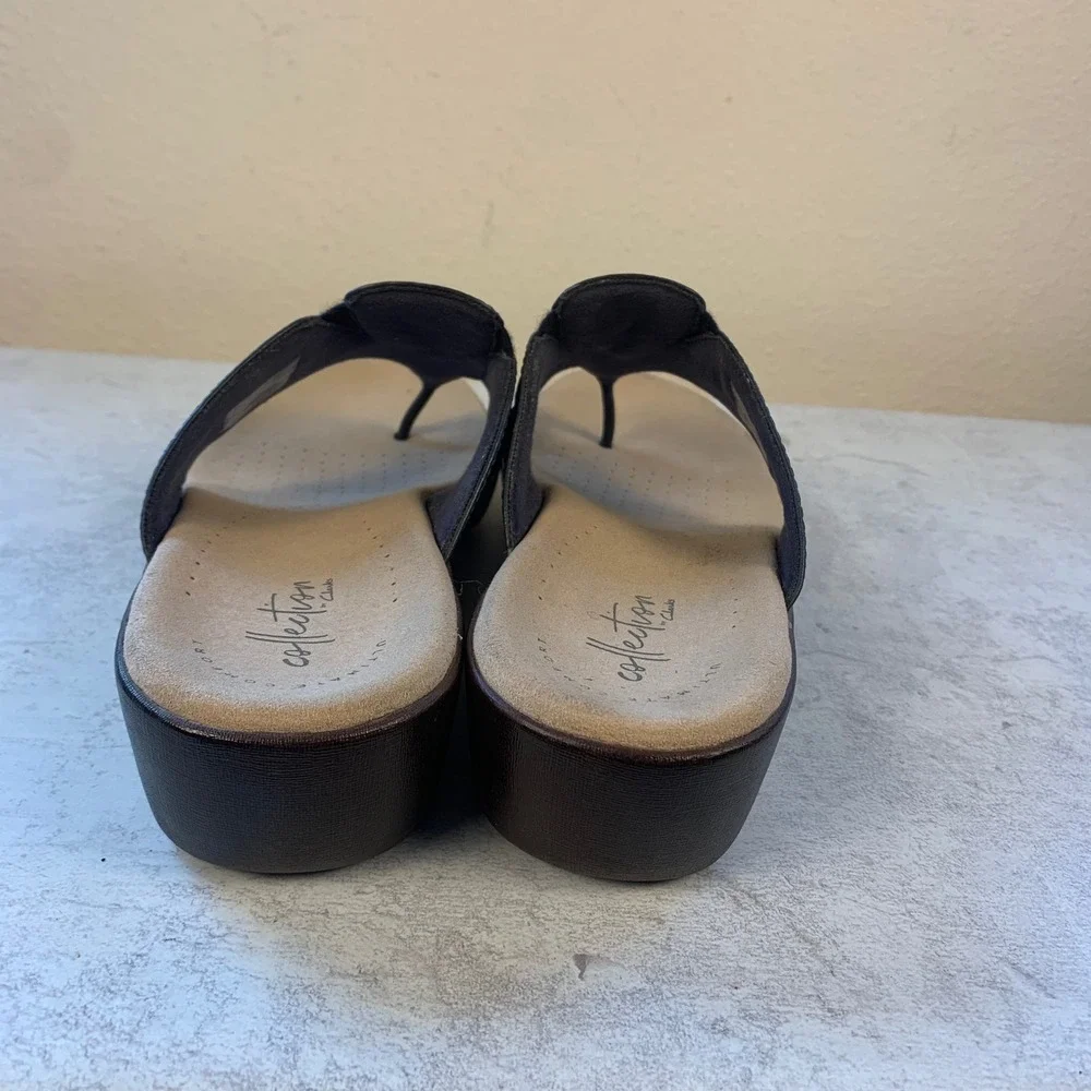 Clarks 8 Sandals Dark Gray Arla Glison Thong Wedge Comfort 261406874055